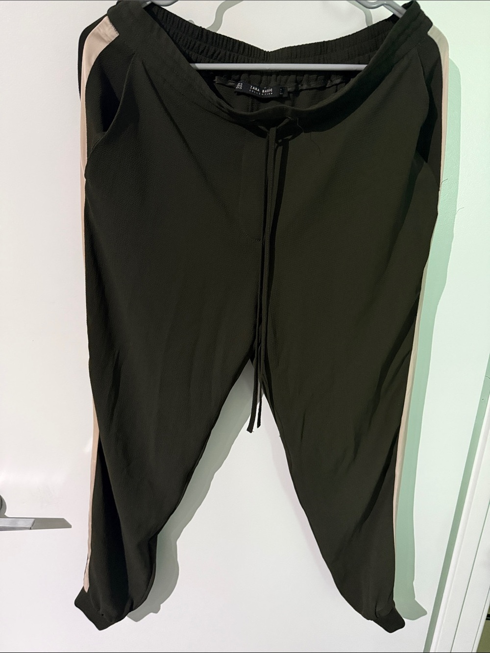 Zara Basic Olive Green Pants with Pink Cream Accent - Picture 6 of 6